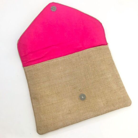 Boutique Multicolor 3D Spring Floral Embellished Burlap Clutch Purse - Picture 5 of 16